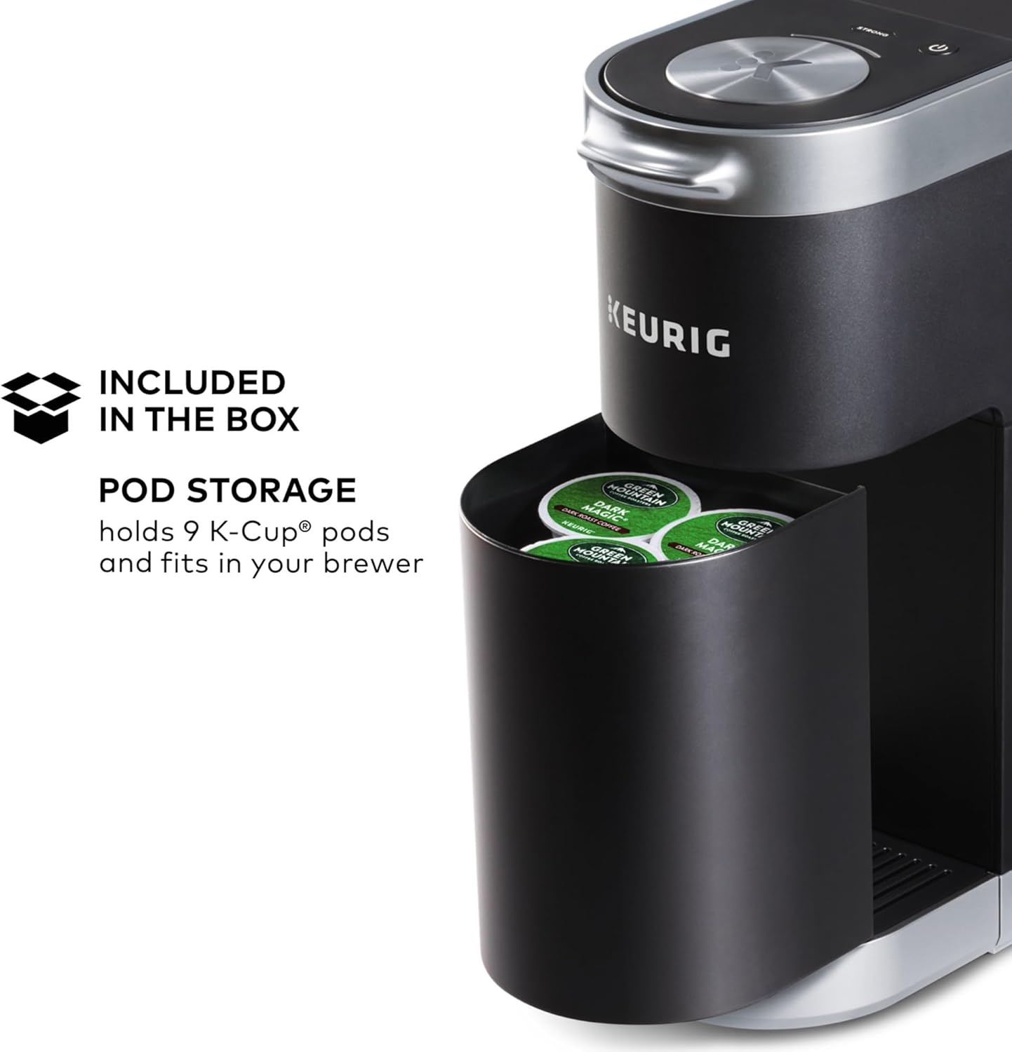 Keurig K-Mini Plus Single Serve K-Cup Pod Coffee Maker, with 6 to 12oz Brew Size, Stores up to 9 K-Cup Pods, Travel Mug Friendly, Matte Black