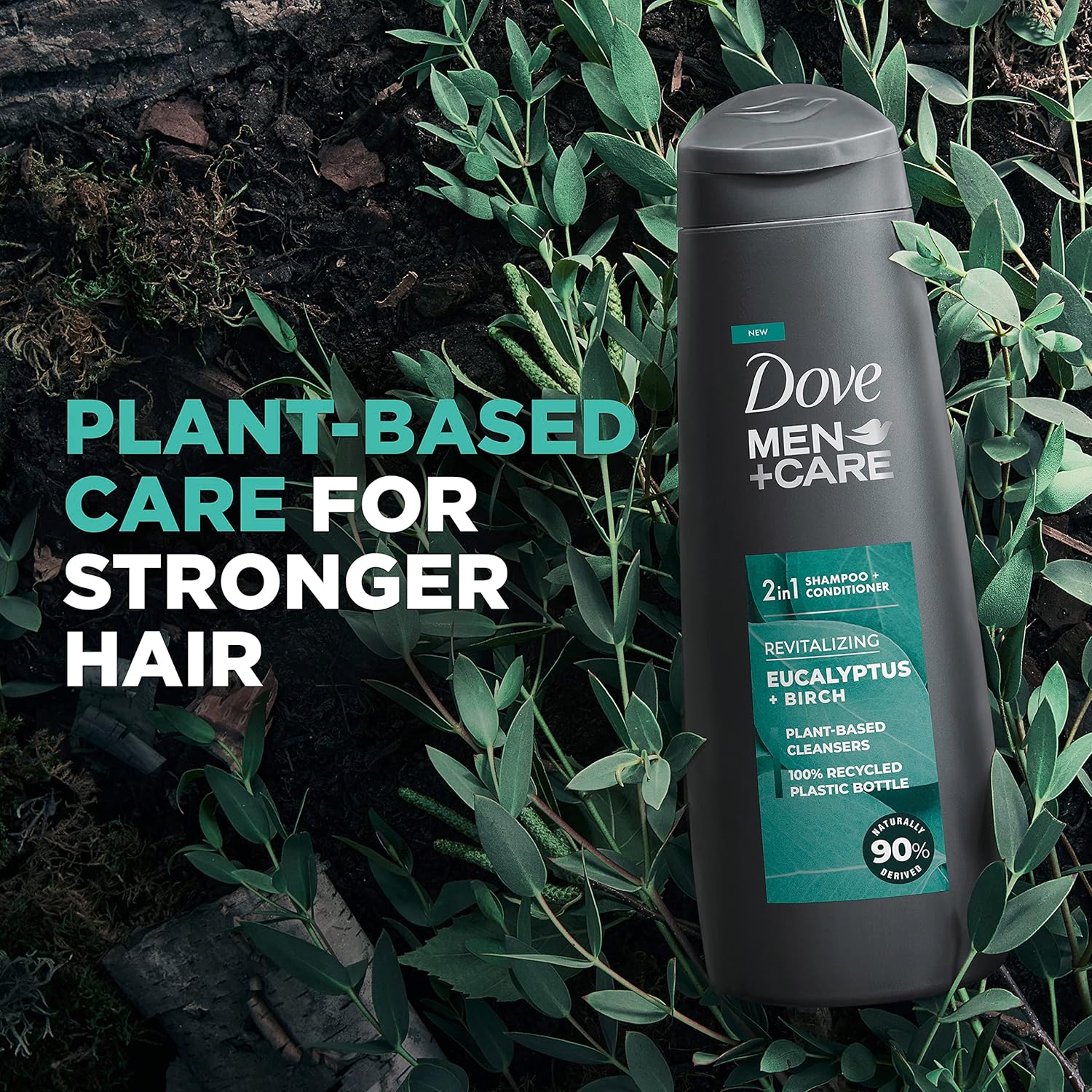 DOVE MEN + CARE 2 in 1 Shampoo & Conditioner Eucalyptus & Birch 4 Count For Healthy-Looking Hair Naturally Derived Plant Based Cleansers 12 oz