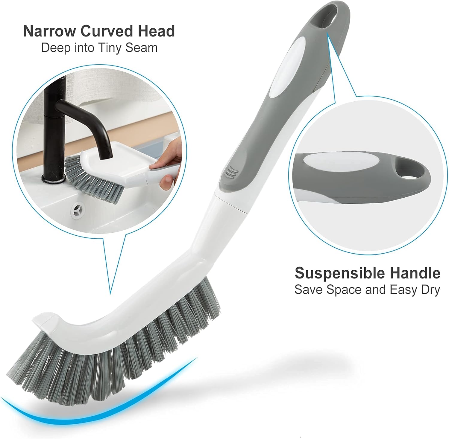 BOOMJOY Floor Scrub Brush with Long Handle, 2 in 1 Scrape and Brush, Stiff Bristles Floor Scrubber, Deck Brush for Cleaning Bathroom, Patio, Garage, Kitchen, Bath, Tile