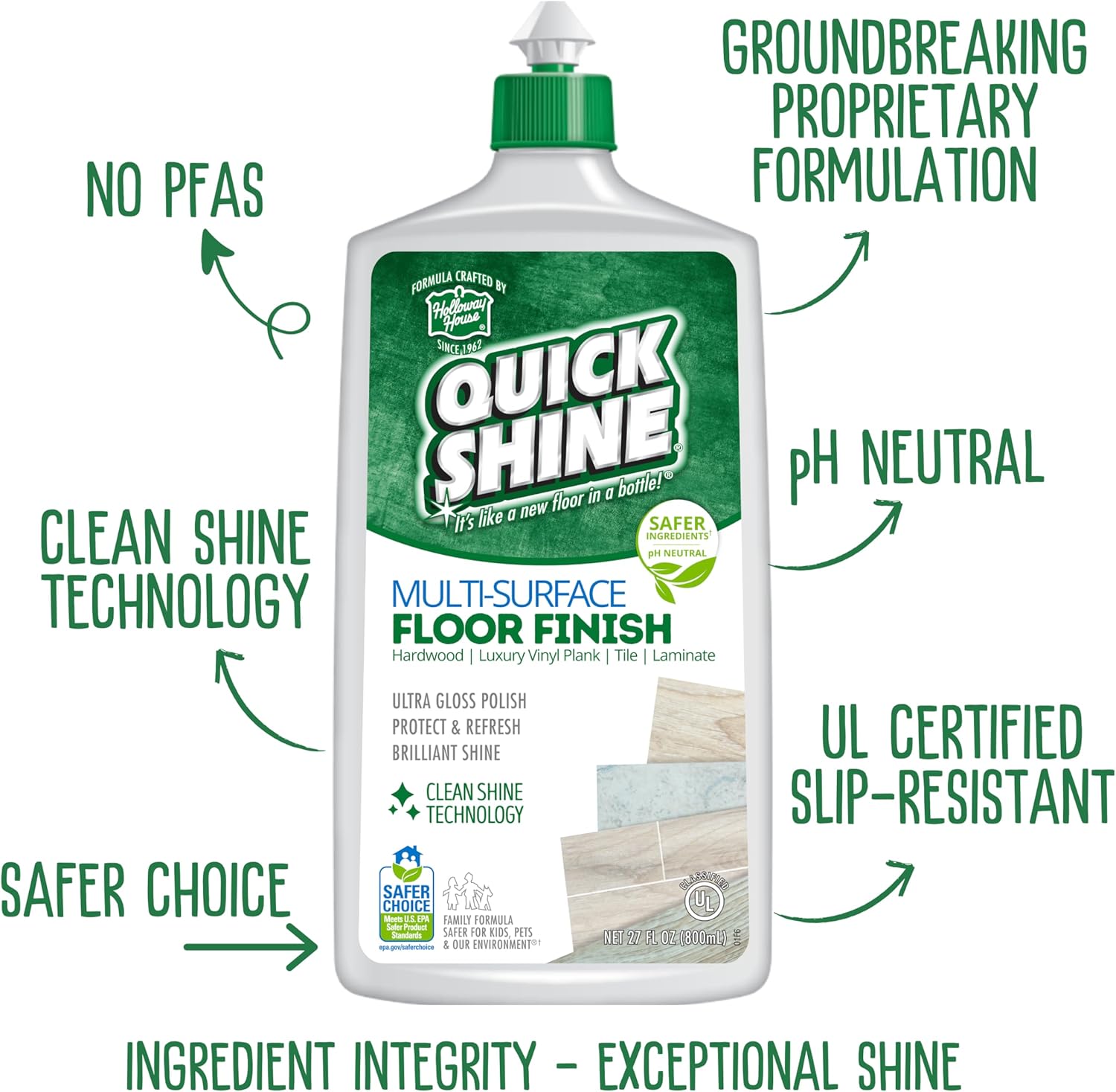Quick Shine Multi Surface Floor Finish 64oz | Cleaner & Polish to use on Hardwood, Laminate, Luxury Vinyl Plank LVT, Tile & Stone
