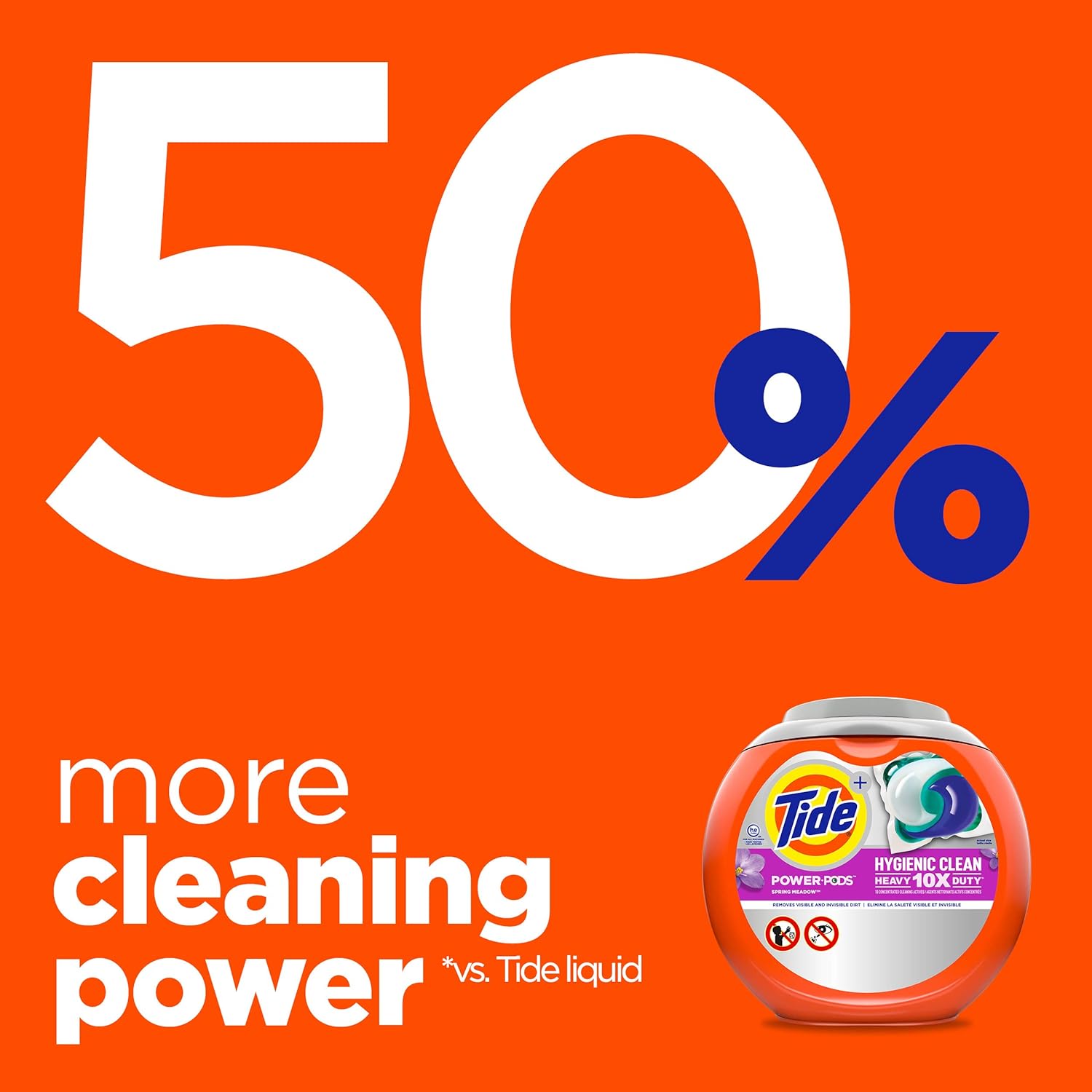 Tide Hygienic Clean Heavy 10x Duty Power PODS Laundry Detergent Pacs For Visible and Invisible Dirt, Spring Meadow Scent, 45 Count