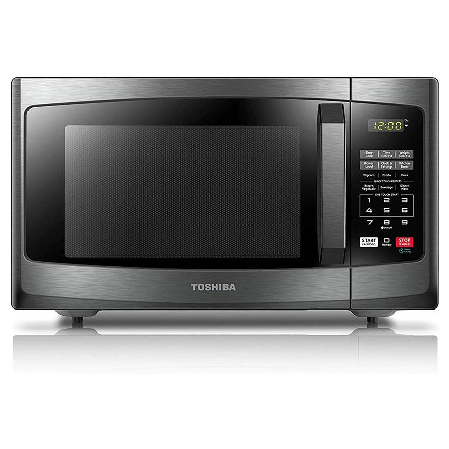 TOSHIBA EM925A5A-BS Countertop Microwave Oven, 0.9 Cu Ft With 10.6 Inch Removable Turntable, 900W, 6 Auto Menus, Mute Function & ECO Mode, Child Lock, LED Lighting, Black Stainless Steel