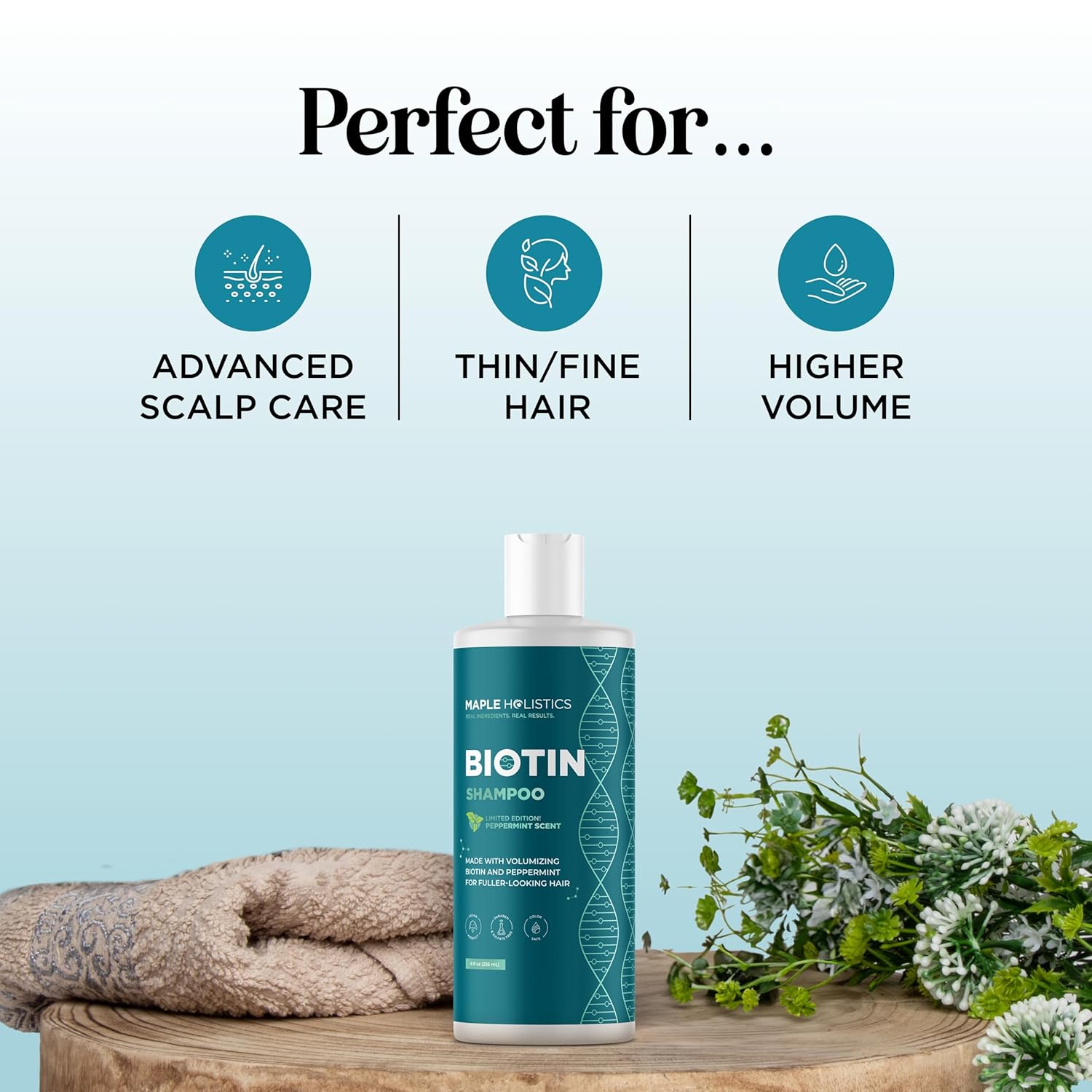 Rosemary and Biotin Shampoo for Thinning Hair - Vegan Volumizing Shampoo for Fine Hair with Argan and Tea Tree Oil - Paraben Silicone and Sulfate Free Shampoo for Dry Damaged Weak and Thin Hair Care