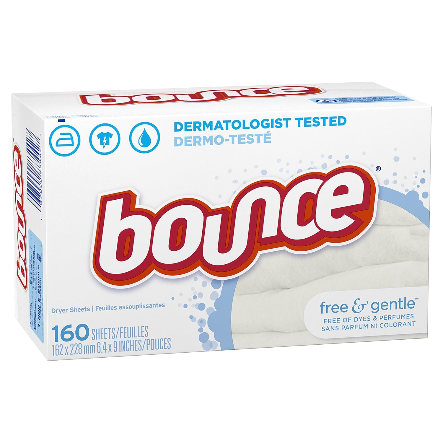 Bounce Free & Gentle Dryer Sheets, 240 Sheets, Unscented Fabric Softener Sheets, Hypoallergenic and Dermatologist Tested