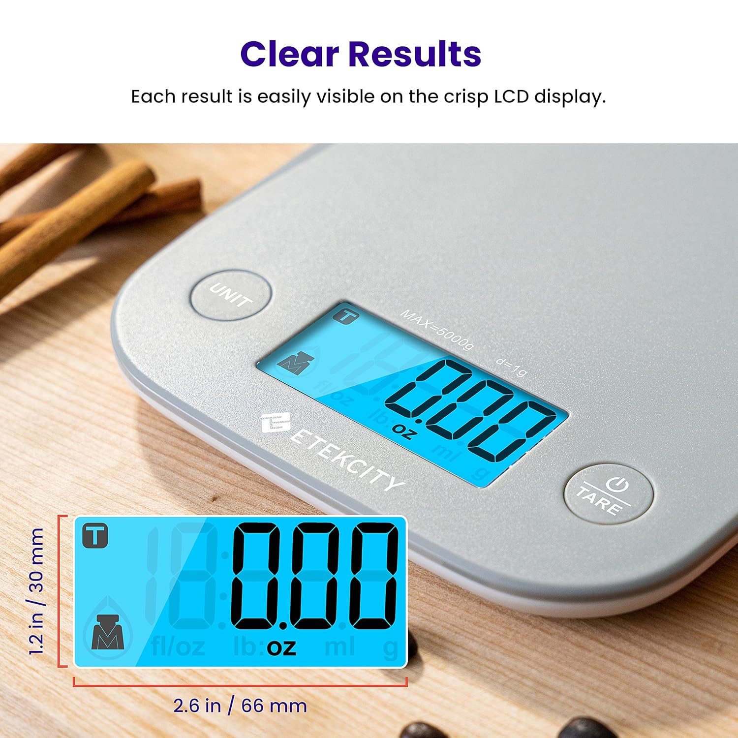 Etekcity Food Kitchen Scale, Digital Grams and Ounces for Weight Loss, Baking, Cooking, Keto and Meal Prep, LCD Display, Medium, 304 Stainless Steel