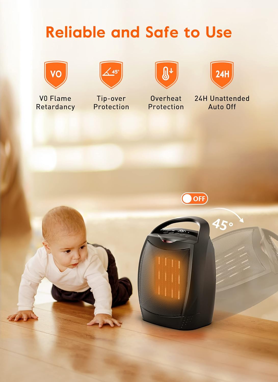 GiveBest Portable Electric Space Heater with Thermostat, 1500W/750W Safe and Quiet Ceramic Heater Fan, Heat Up 200 Square Feet for Office Room Desk Indoor Use, Silver