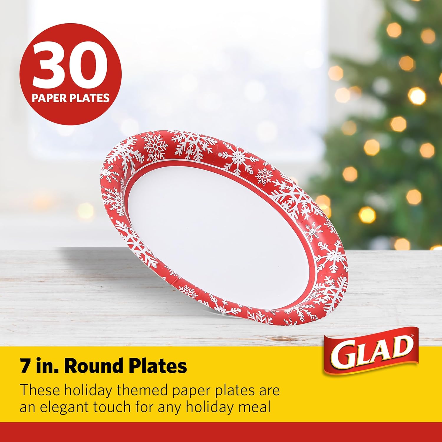 Glad Disposable Holiday Paper Plates, 10 Inch, 20 Count - Red Snowflake Design, Heavy Duty and Microwavable