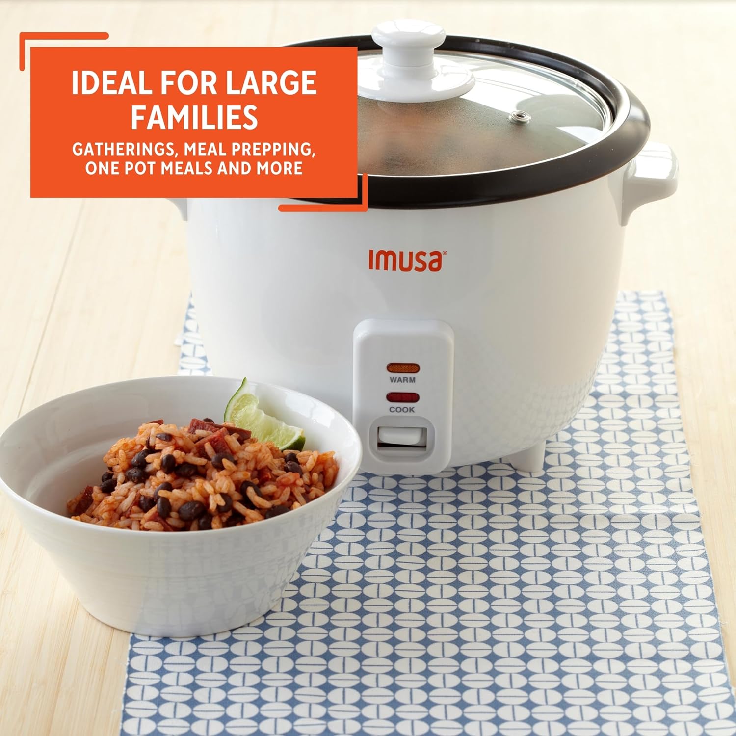 IMUSA USA GAU-00011 Electric Nonstick Rice Cooker 3-Cup (Uncooked) 6-Cup (Cooked), White