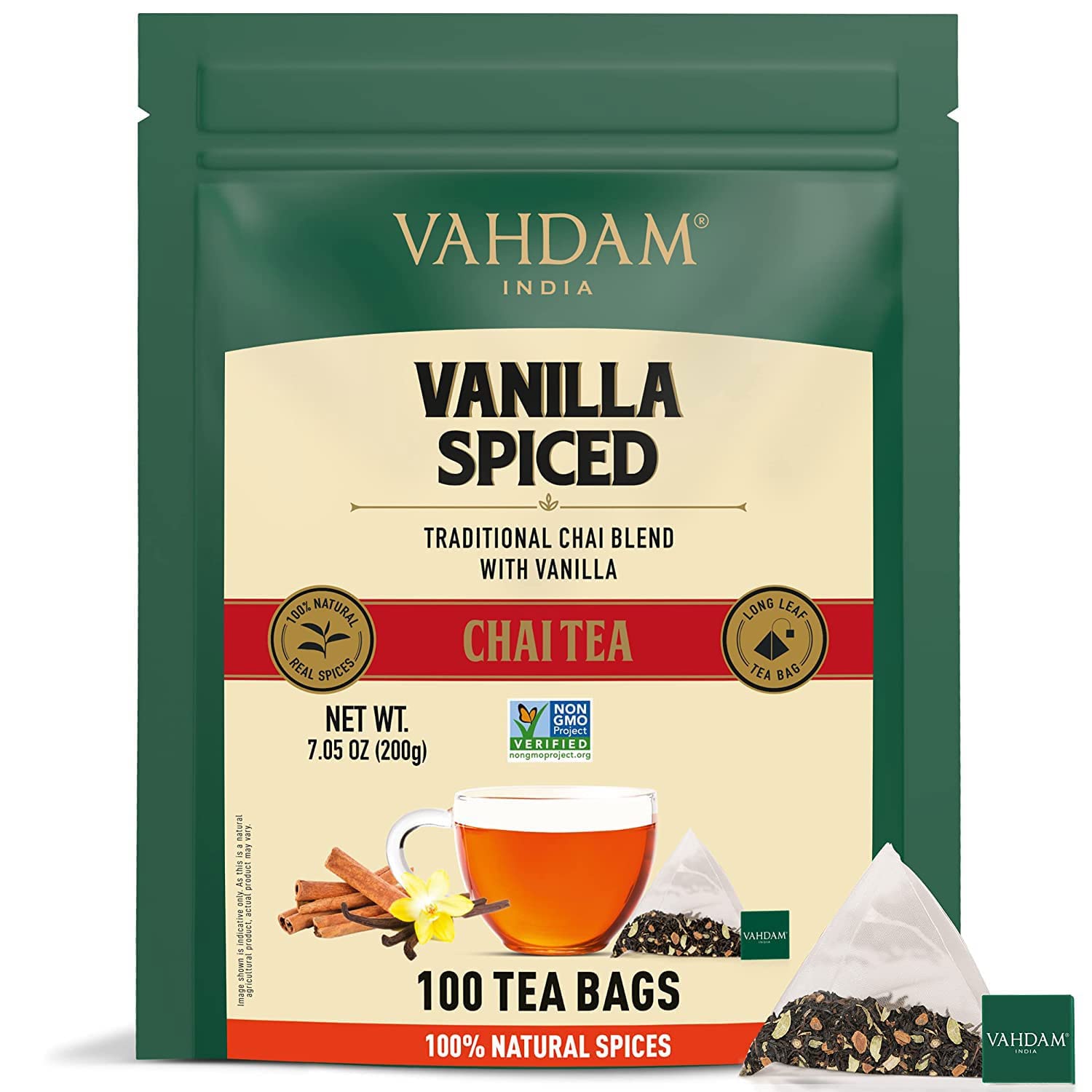 VAHDAM, Organic Turmeric Ginger Herbal Tea Bags (100 Pyramid Tea Bags) Caffeine Free, Non GMO, Gluten Free | 100% Pure Herbal Blend - Savory & Spicy | Plant-Based Tea Bags | Resealable Ziplock Pouch