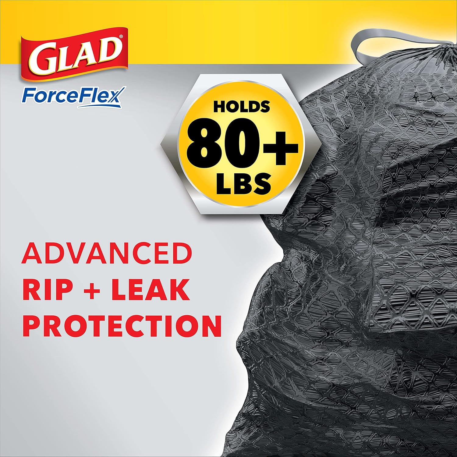 Glad Large Drawstring Trash Bags, ForceFlex 30 Gallon Black Trash Bags, 50 Count (Package May Vary)