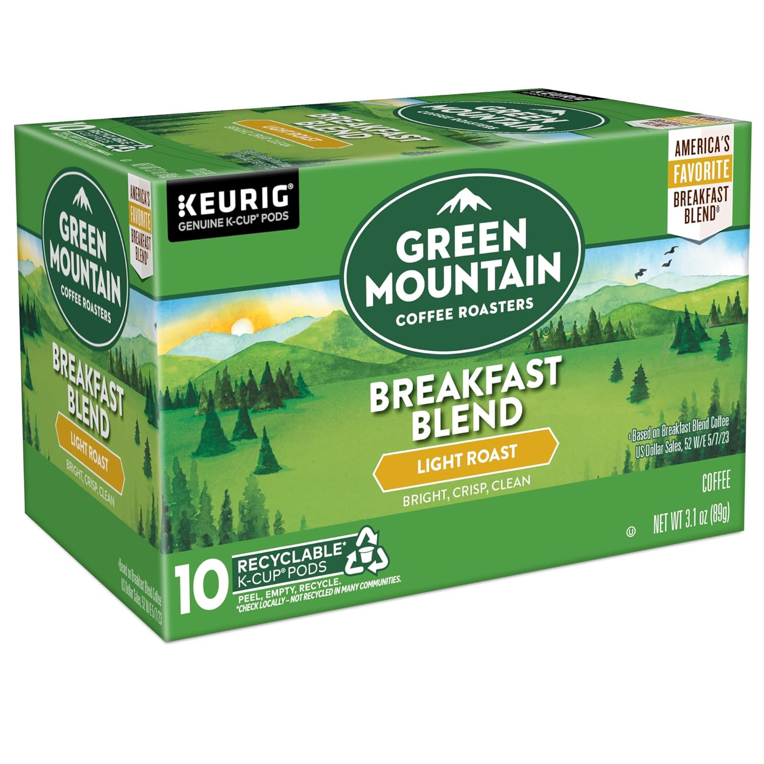 Green Mountain Coffee Roasters Breakfast Blend Single-Serve Keurig K-Cup Pods, Light Roast Coffee, 96 Count