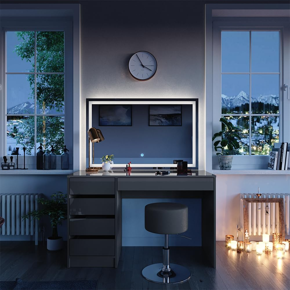 Vicco Sherry Dressing Table Sonoma / White 120 cm with LED Mirror and Stool