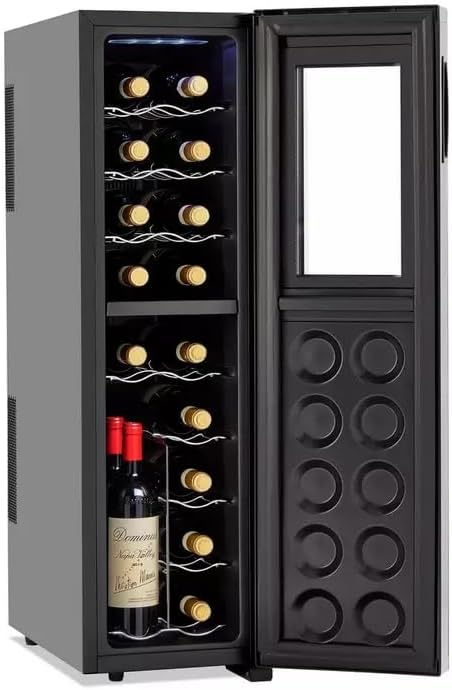 Wine Enthusiast 32-Bottle Dual Zone MAX Compressor Wine Cooler - Freestanding Refrigerator with Split Storage & Temperature, Digital Touchscreen, & LED Display