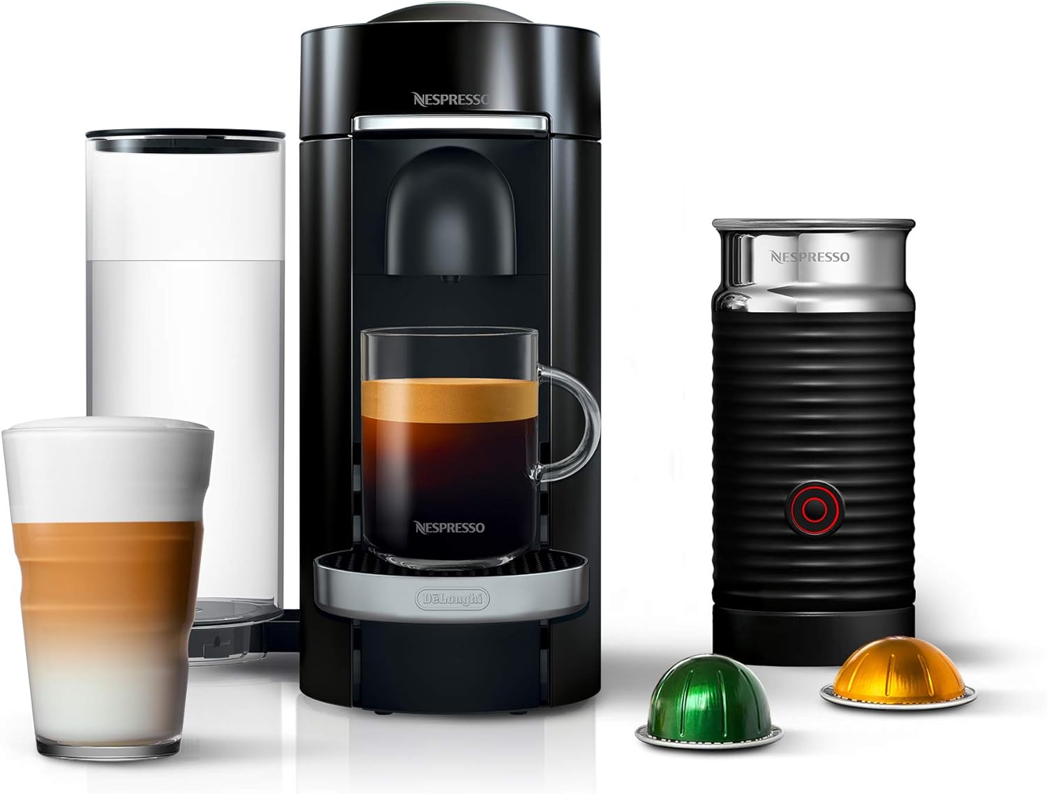 Nespresso Vertuo Plus Deluxe Coffee and Espresso Maker by De'Longhi, Titan with Aeroccino Milk Frother, 110 Volts