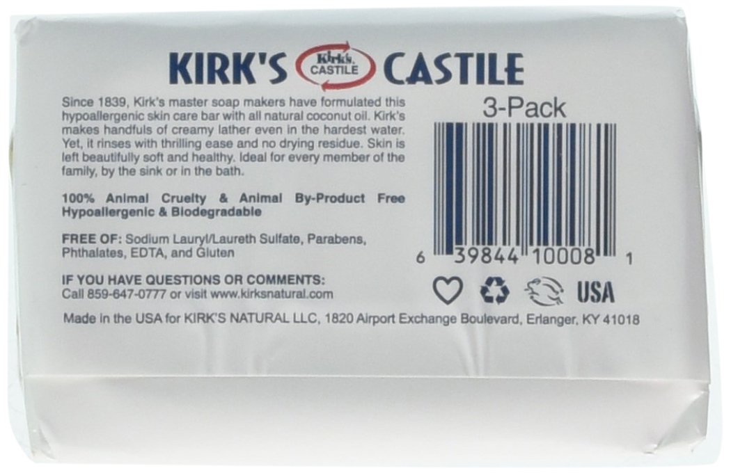 Kirk's Castile Bar Soap for Men, Women & Children - Made With Premium Coconut Oil, Sensitive Skin Formula, Vegan, Non GMO, Original Fresh Scent, 4 oz. Bars, 6 Pack