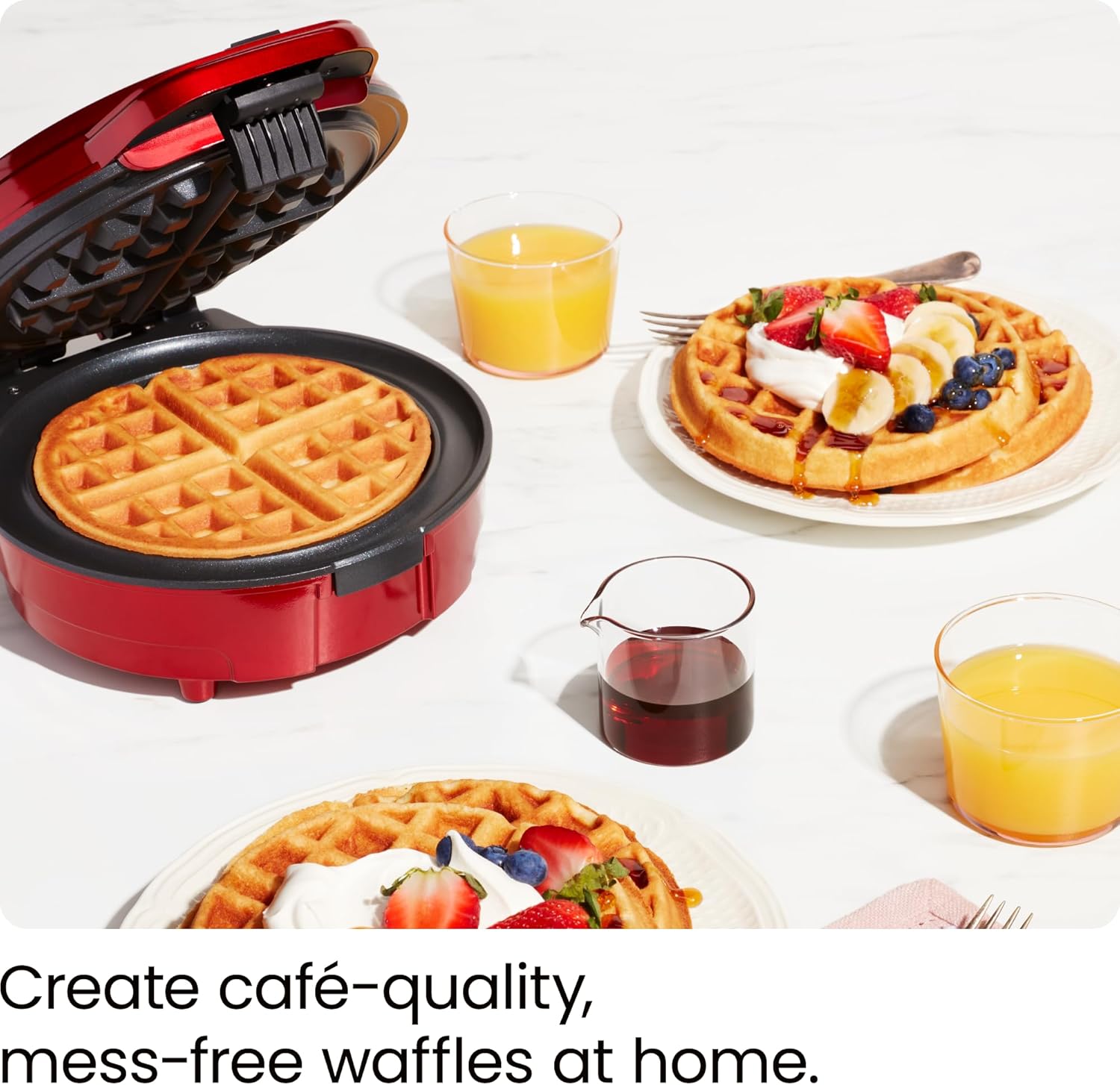 Chefman Anti-Overflow Belgian Waffle Maker w/Shade Selector, Temperature Control, Mess Free Moat, Round Iron w/Nonstick Plates & Cool Touch Handle, Measuring Cup Included, Black