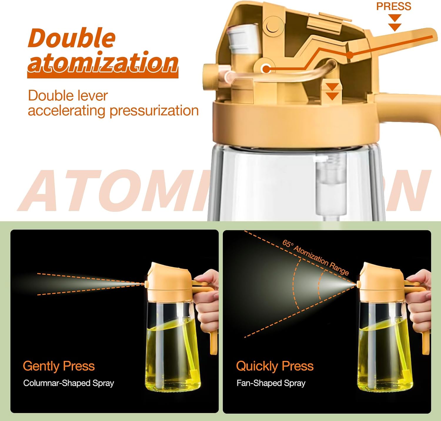 YARRAMATE Oil Sprayer for Cooking, 2 in 1 Olive Oil Dispenser Bottle for Kitchen, 16oz/470ml Premium Glass Oil Bottle, Food-grade Oil Mister for Air Fryer, Salad, Frying, BBQ (Creamy White)