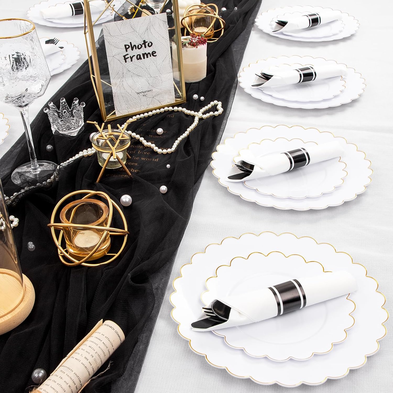 Supernal 60 Pack Pre Rolled Napkins with Gold Plastic Silverware, Premium Disposable Gold Wrapped Cutlery Set Includes: 60 Forks 60 Knives 60 Spoons 60 Napkin for Party