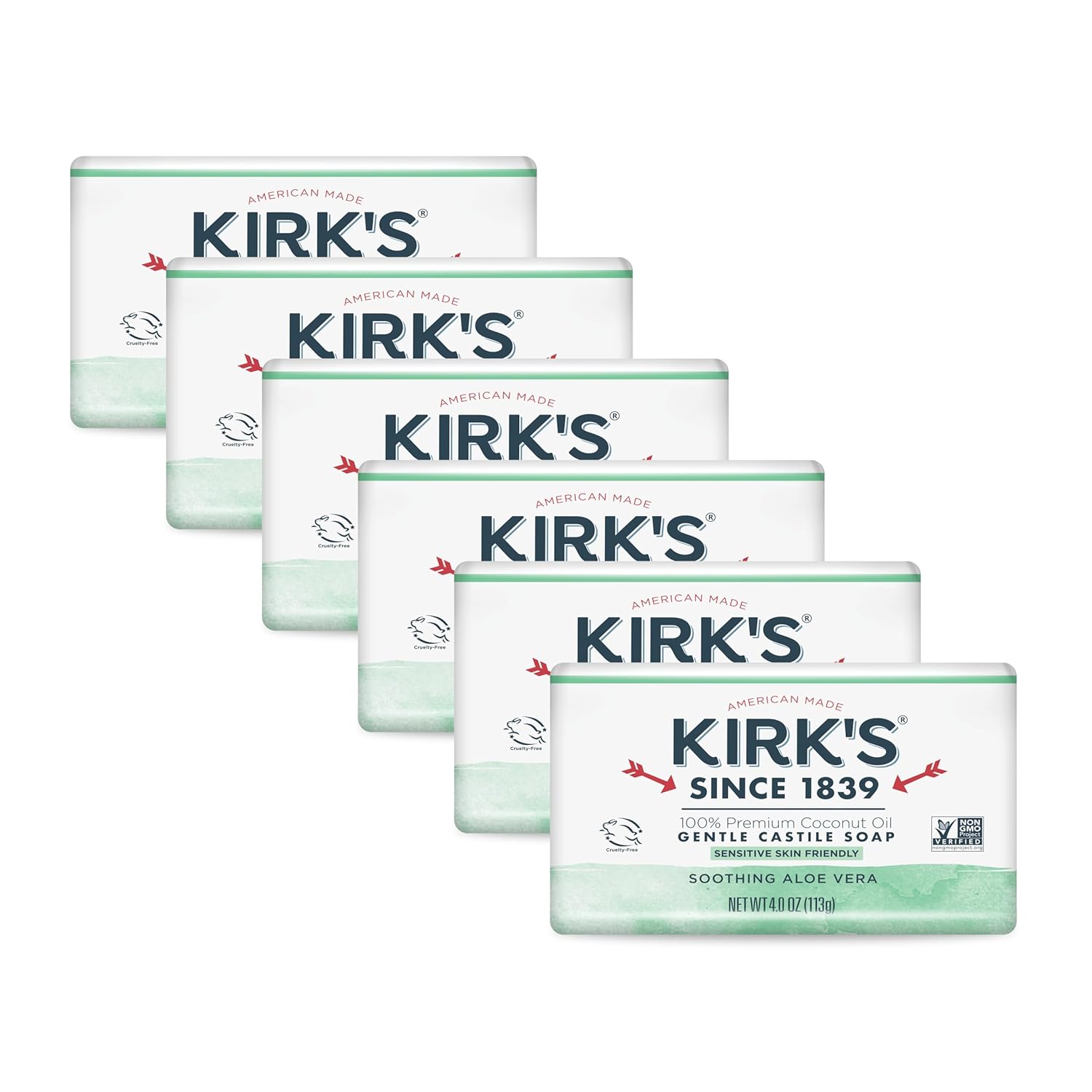Kirk's Castile Bar Soap for Men, Women & Children - Made With Premium Coconut Oil, Sensitive Skin Formula, Vegan, Non GMO, Original Fresh Scent, 4 oz. Bars, 6 Pack