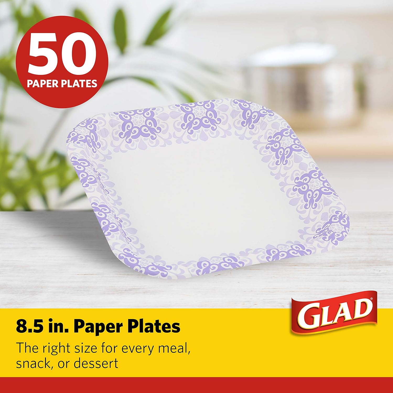 Glad Square Disposable Paper Plates for All Occasions | Soak Proof, Cut Proof, Microwaveable Heavy Duty Disposable Plates | 8.5