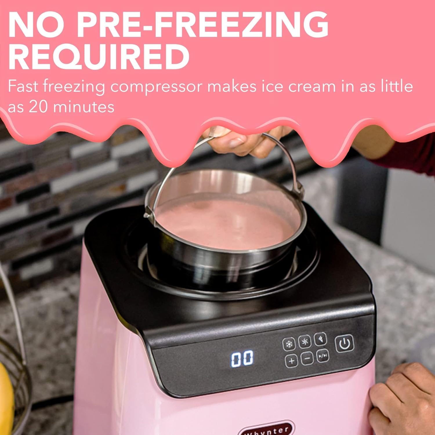 Whynter Ice Cream Maker Machine Automatic 2.1 Qt. upright with Built-in Compressor, LCD Digital Display & Timer, No Pre-Freezing, ICM-201SB, Stainless Steel