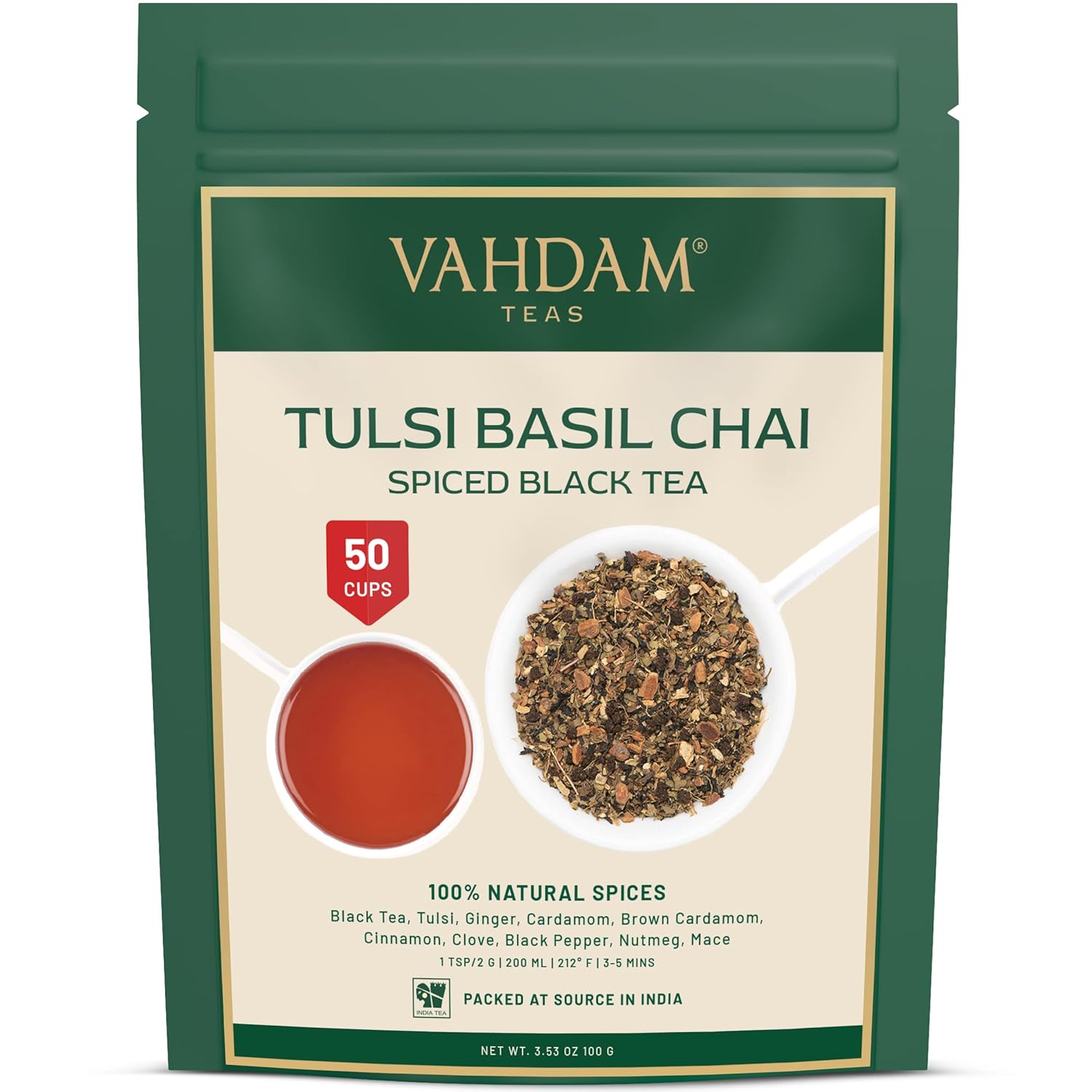 VAHDAM, Organic Turmeric Ginger Herbal Tea Bags (100 Pyramid Tea Bags) Caffeine Free, Non GMO, Gluten Free | 100% Pure Herbal Blend - Savory & Spicy | Plant-Based Tea Bags | Resealable Ziplock Pouch