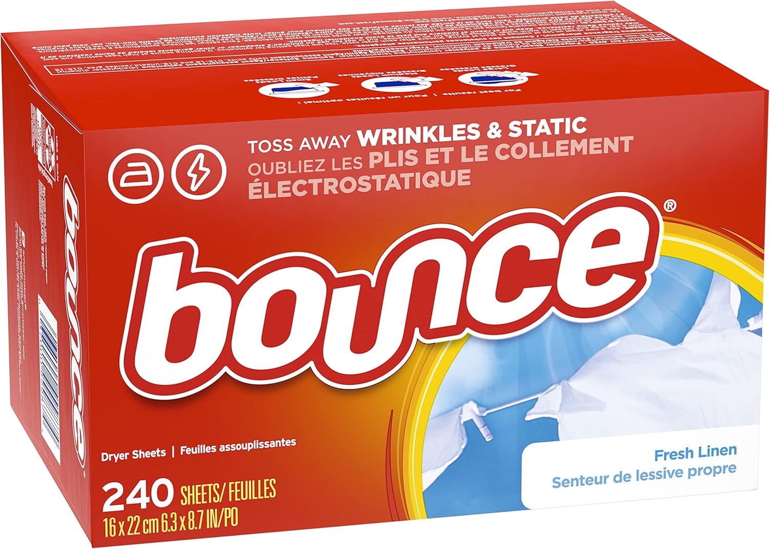 Bounce Dryer Sheets Laundry Fabric Softener, Fresh Linen Scent, 240 Count