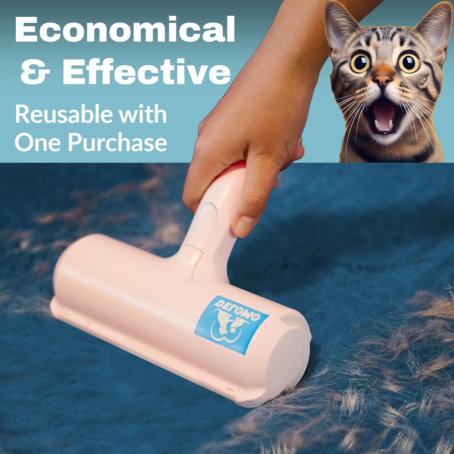 DELOMO Pet Hair Remover - Lint Roller for Pet Hair - Cat and Dog Hair Remover for Couch, Furniture, Carpet, Car Seat, Reusable Roller W/Self-Cleaning Base - Upgraded Animal Fur Removal Tool