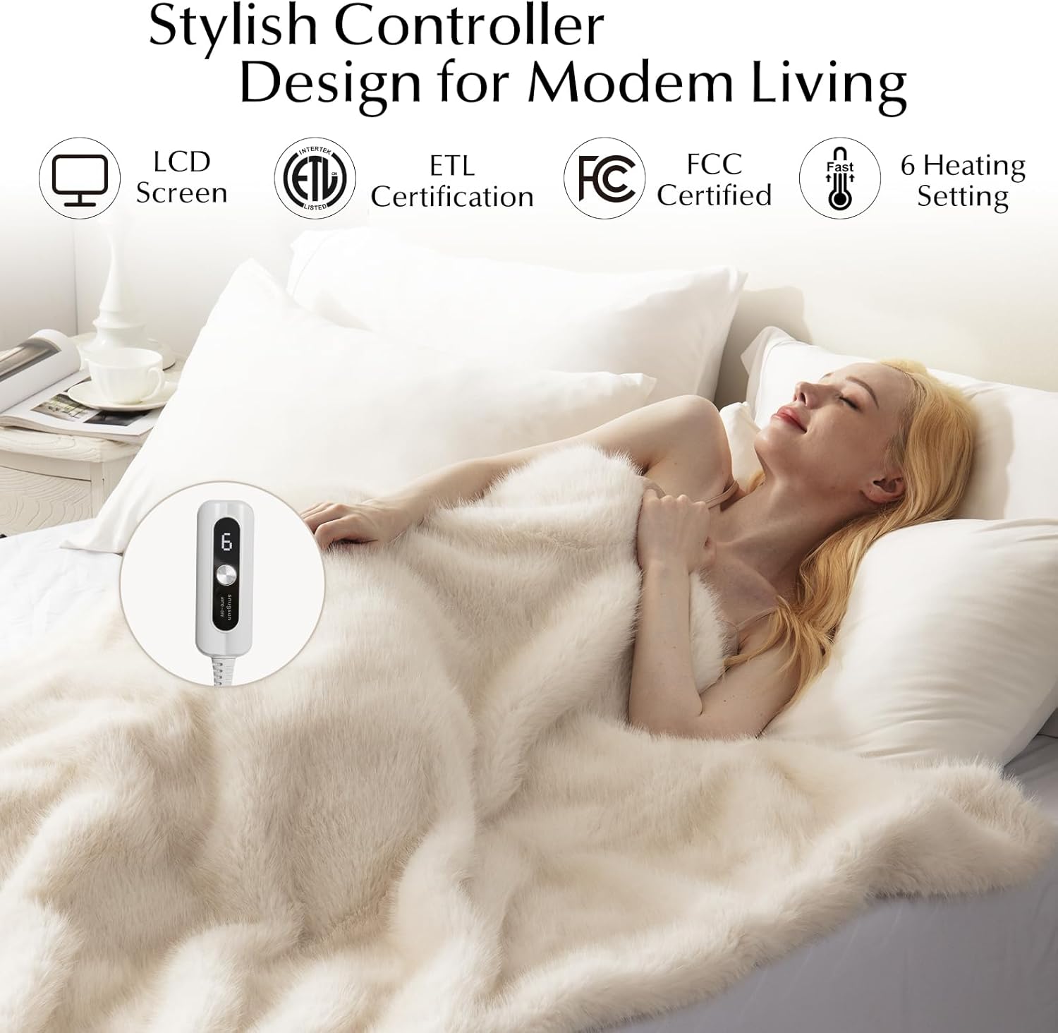Heated Blanket Throw Size, Soft and Cozy Electric Heating Blanket for Bed, Automatic Safety System 6 Heating Levels & 4 Hours Auto-Off, 50