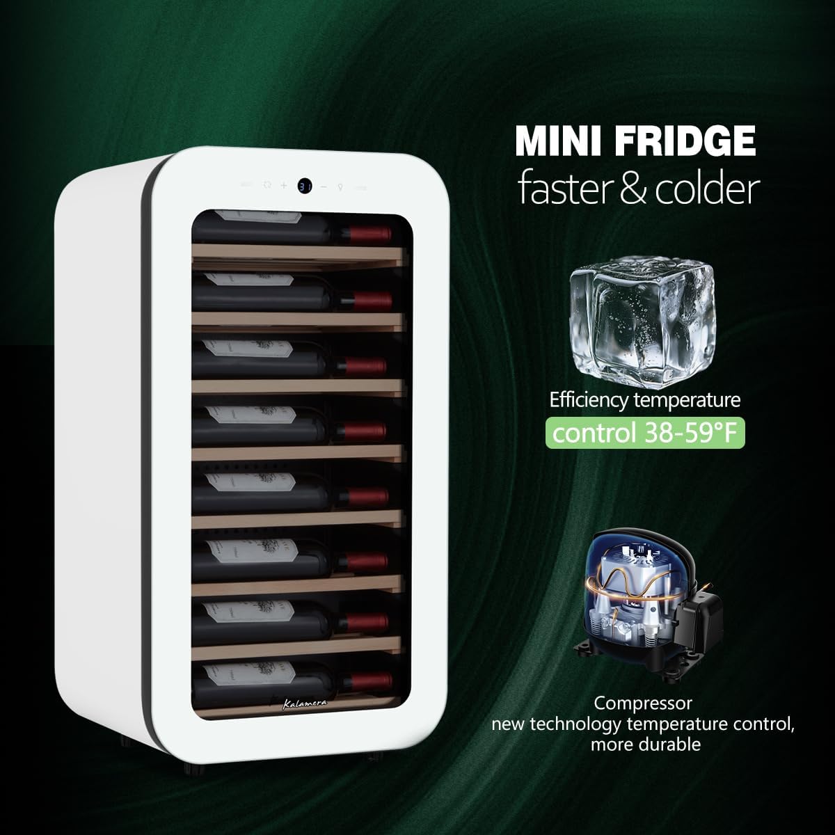 Kalamera 24 inch Wine Cooler, 46 Bottle - Dual Zone Built-in or Freestanding Fridge with Stainless Steel Reversible Glass Door, for Home, Kitchen, or Office.