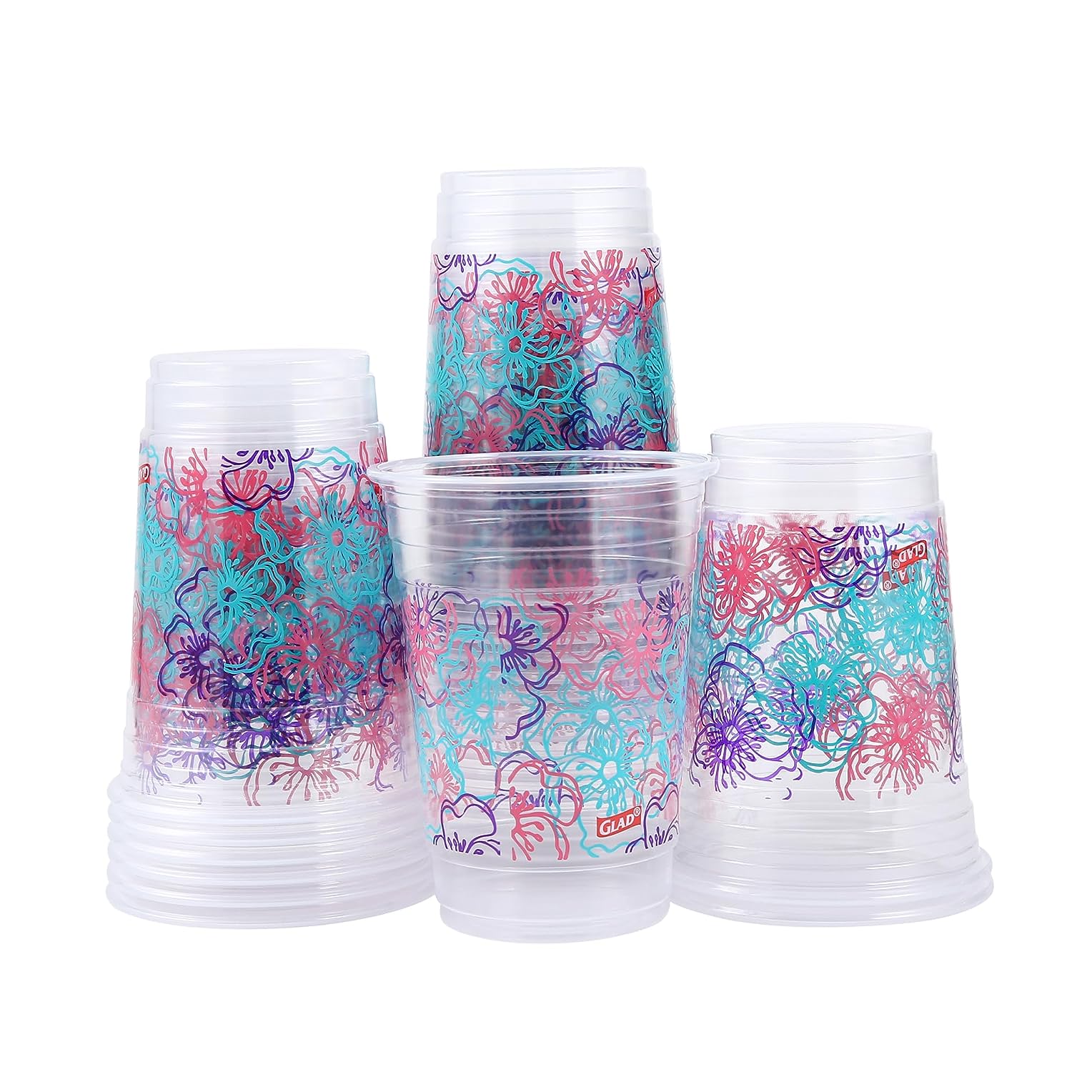 Glad Tabletop All Purpose Disposable Paper Cups with Purple Blue Flower Design for Everyday Use from, 12 Oz, 50 Count | Blue Flower Paper Cups, Floral Paper Drinking Cups