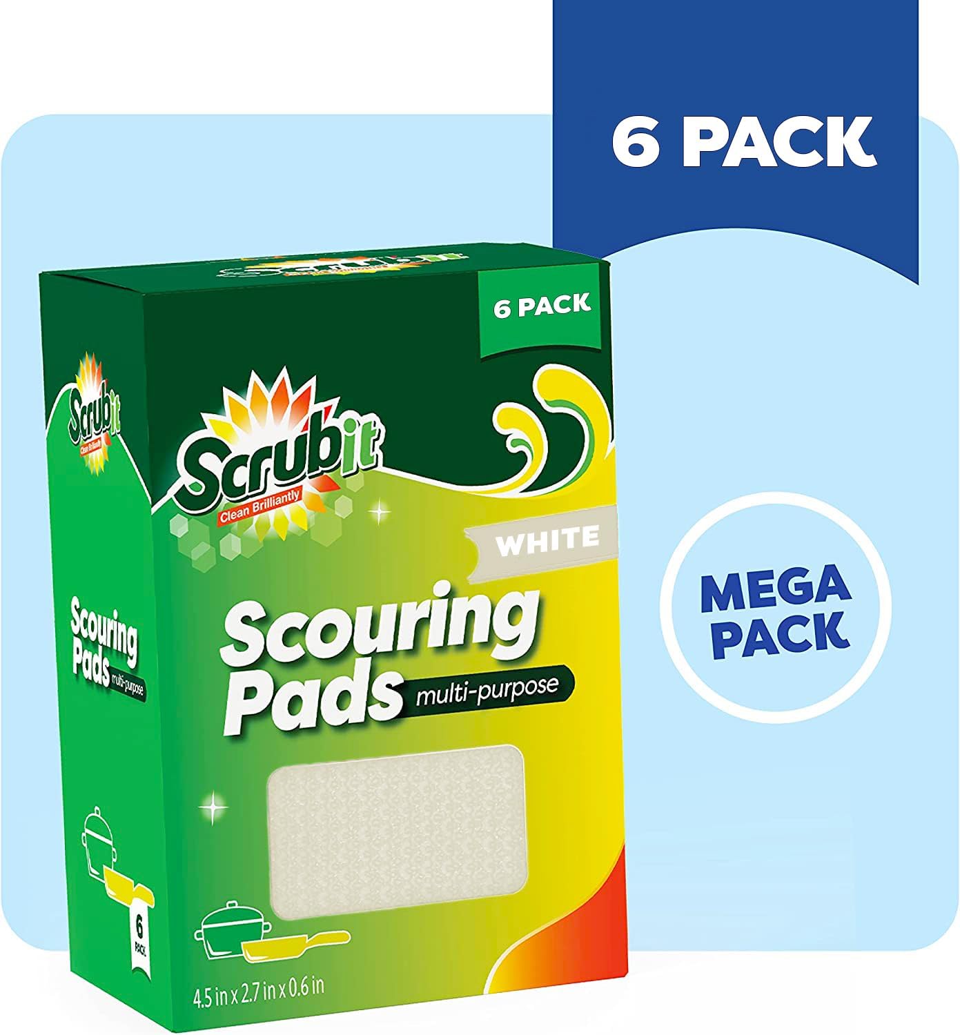 Multi-Purpose Scouring Pad by Scrub-It - Non-Scratch Cleaning Dobie Pads for Pots, Pans, Dishes, Utensils & Non-Stick Cookware - Sponge Scrubbers Use for Kitchen, Bathroom & More - 6 Pack