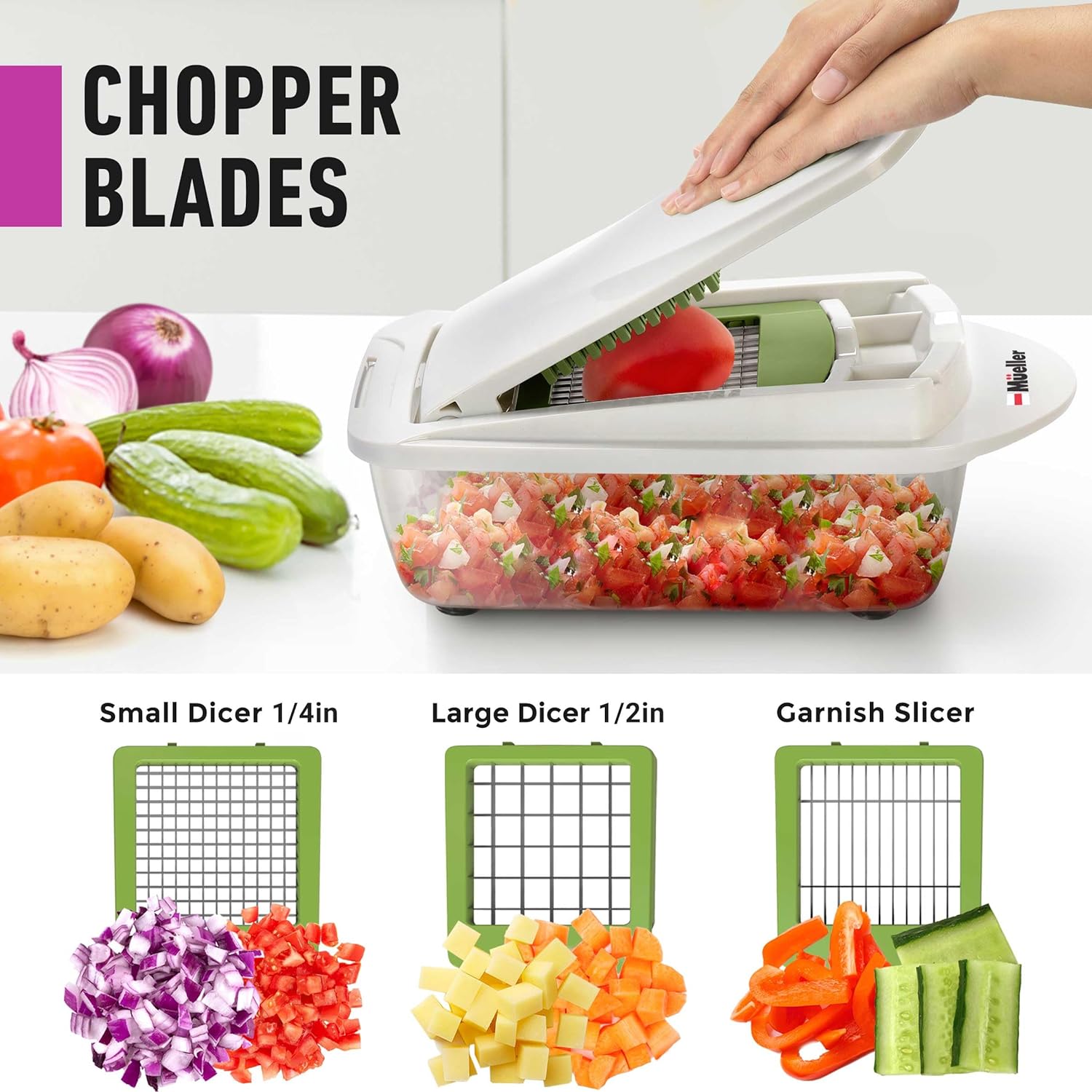 Mueller Pro-Series 10-in-1, 8 Blade Vegetable Chopper, Onion Mincer, Cutter, Dicer, Egg Slicer with Container, French Fry Cutter, Potato Slicer, Home Essentials & Kitchen Gadgets, Salad Chopper