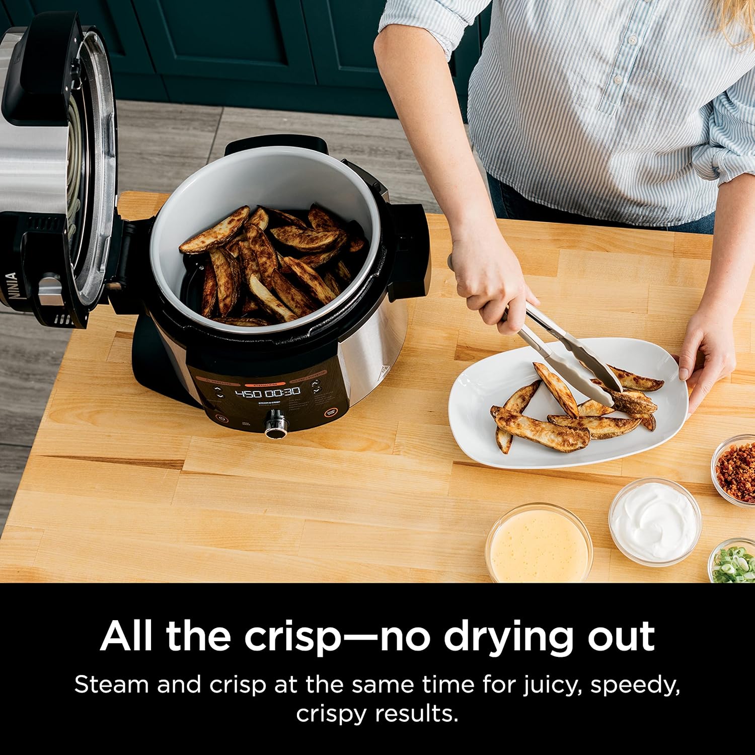 Ninja OL601 Foodi XL 8 Qt. Pressure Cooker Steam Fryer with SmartLid, 14-in-1 that Air Fries, Bakes & More, with 3-Layer Capacity, 5 Qt. Crisp Basket & 45 Recipes, Silver/Black