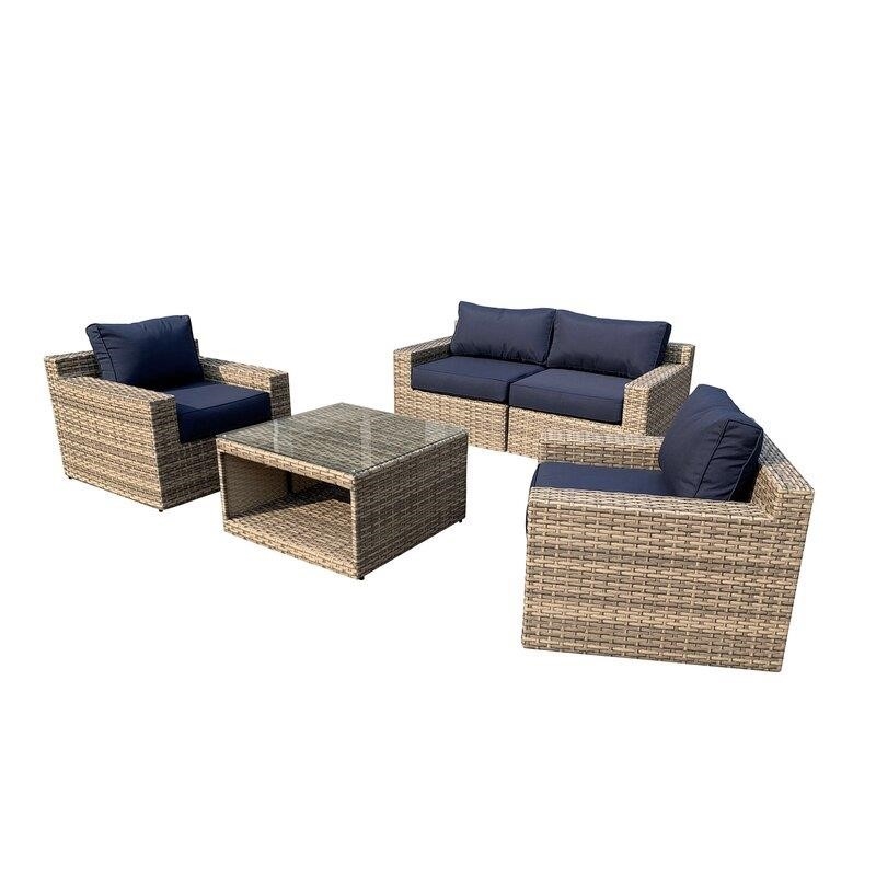 Alhambra Wicker/Rattan 4 - Person Seating Group with Cushions