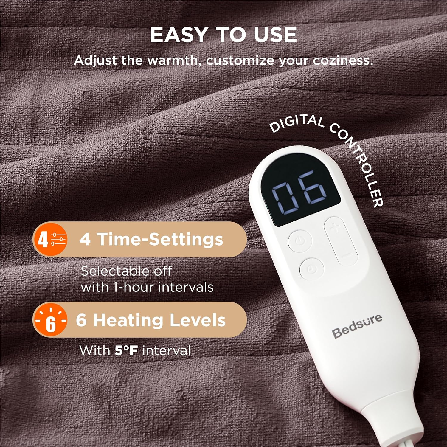 Bedsure Heated Blanket Electric Throw - Soft Flannel Electric Blanket, Heating Blanket with 4 Time Settings & 6 Heat Settings, Warm Blanket Gift for Grandma (50x60 inches, Grey)