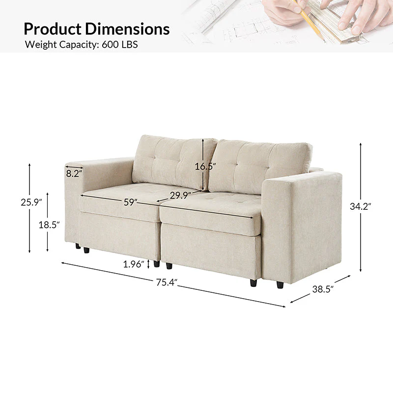 Raquel Sectional Loveseat Storage Wide Armrests Sofa