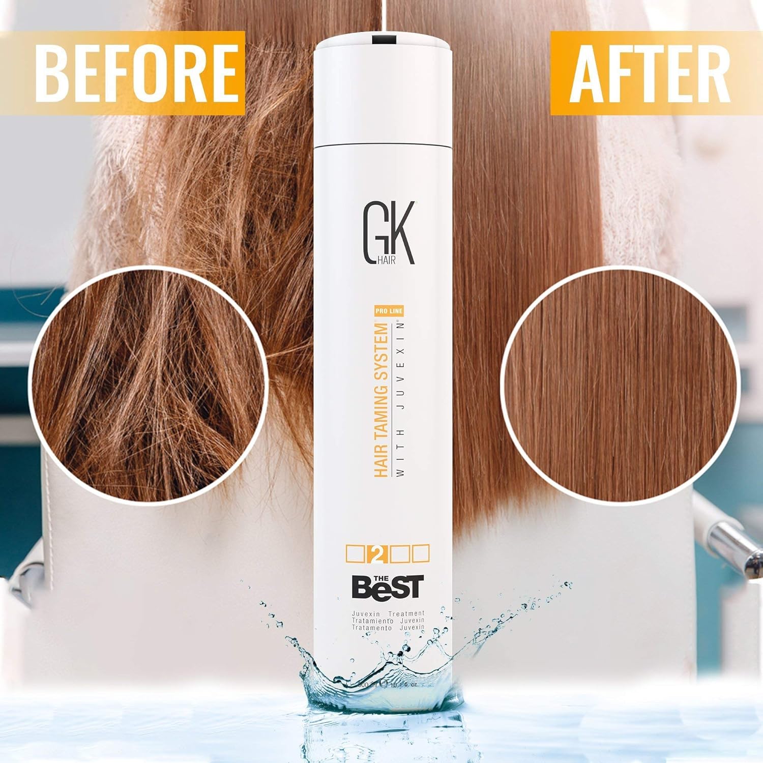 GK HAIR Global Keratin The Best (3.4 Fl Oz/100ml) Smoothing Keratin Hair Treatment - Professional Brazilian Complex Blowout Straightening For Silky Smooth & Frizz Free Hair