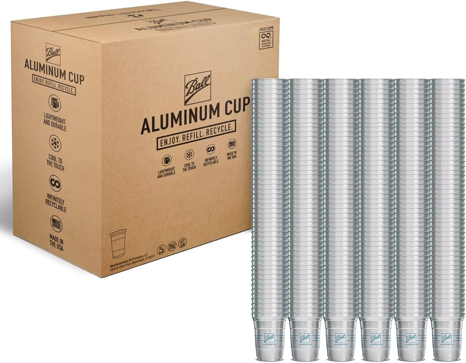 Ball Aluminum Cup Recyclable Party Cups, 20 oz. Cup, 30 Cups Per Pack