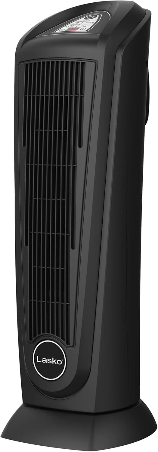 Lasko Oscillating Digital Ceramic Tower Heater for Home with Adjustable Thermostat, Timer and Remote Control, 23 Inches, 1500W, Silver, 755320, 8.5″L x 7.25″W x 23″H, Silver