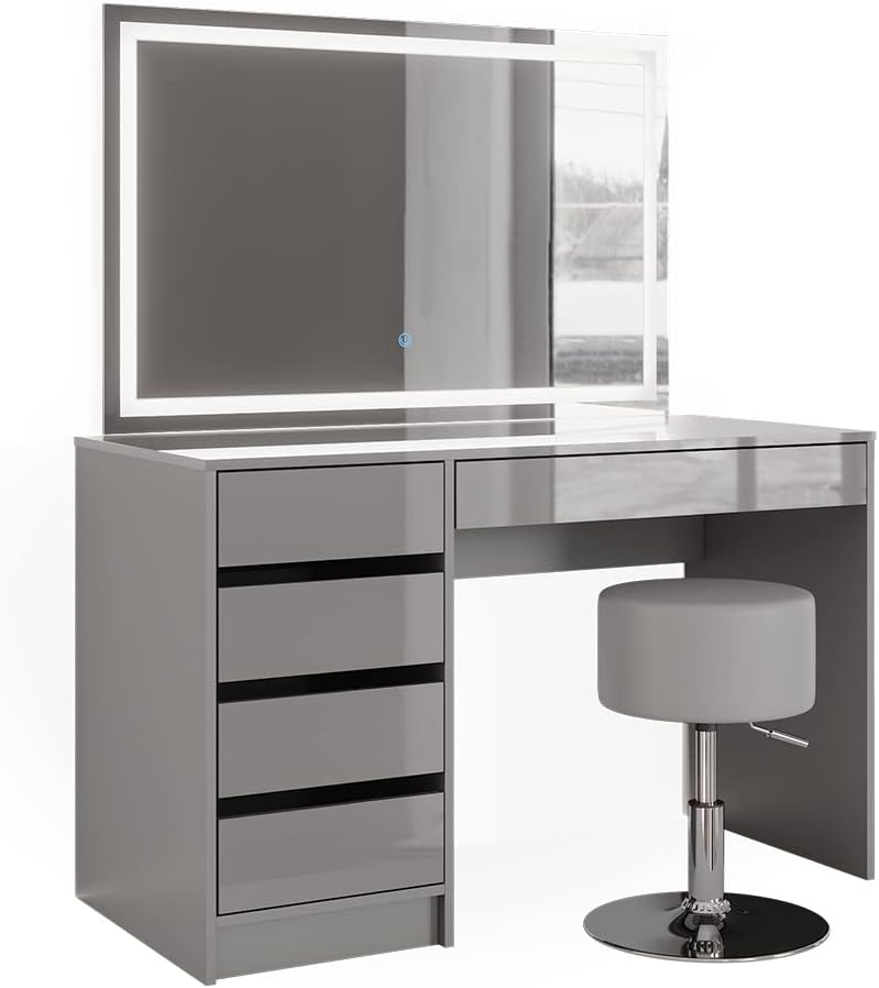 Vicco Sherry Dressing Table Sonoma / White 120 cm with LED Mirror and Stool