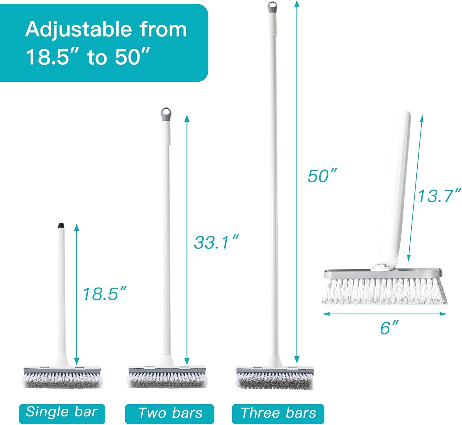 BOOMJOY Floor Scrub Brush with Long Handle, 2 in 1 Scrape and Brush, Stiff Bristles Floor Scrubber, Deck Brush for Cleaning Bathroom, Patio, Garage, Kitchen, Bath, Tile