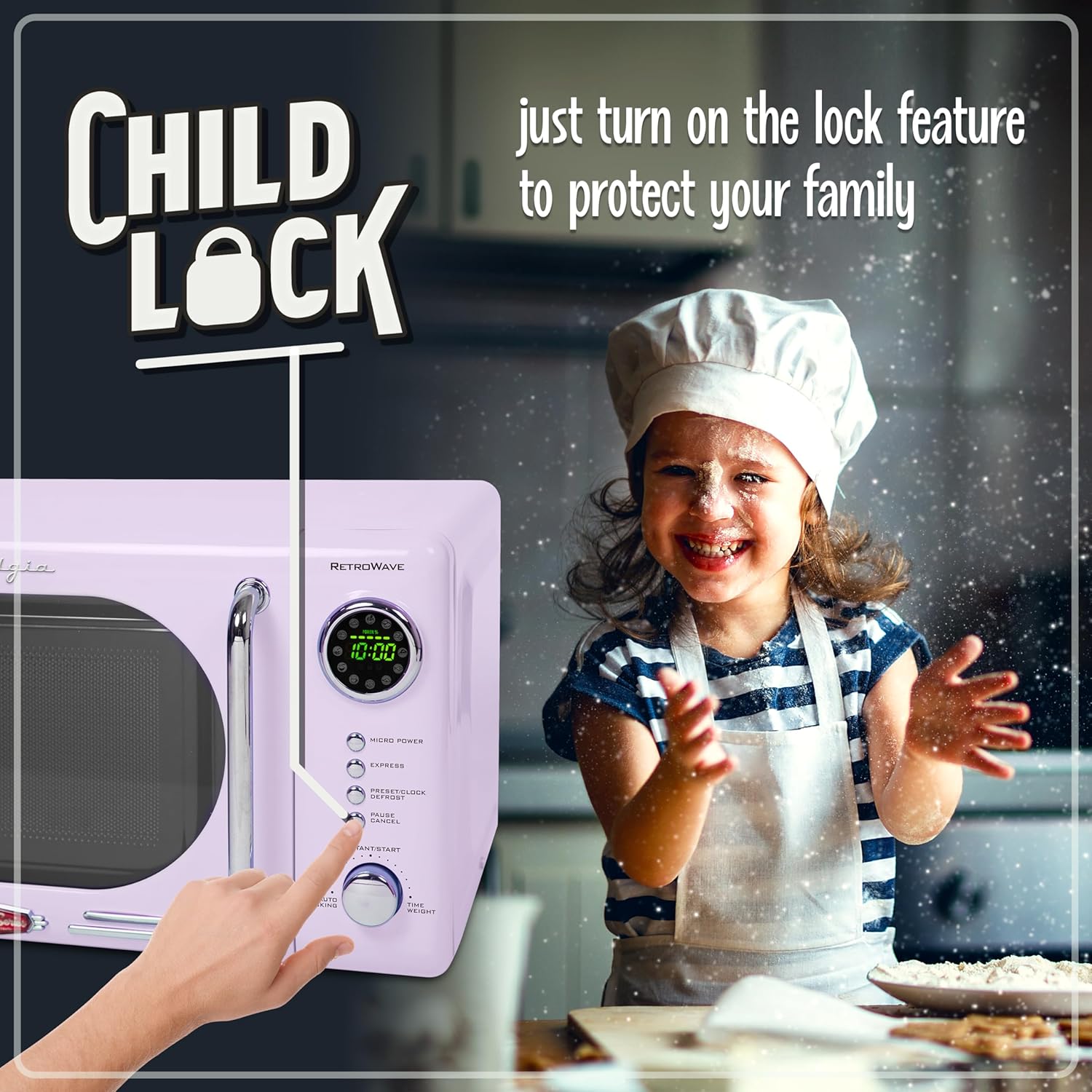 Nostalgia Retro Compact Countertop Microwave Oven - 0.7 Cu. Ft. - 700-Watts with LED Digital Display - Child Lock - Easy Clean Interior - Aqua