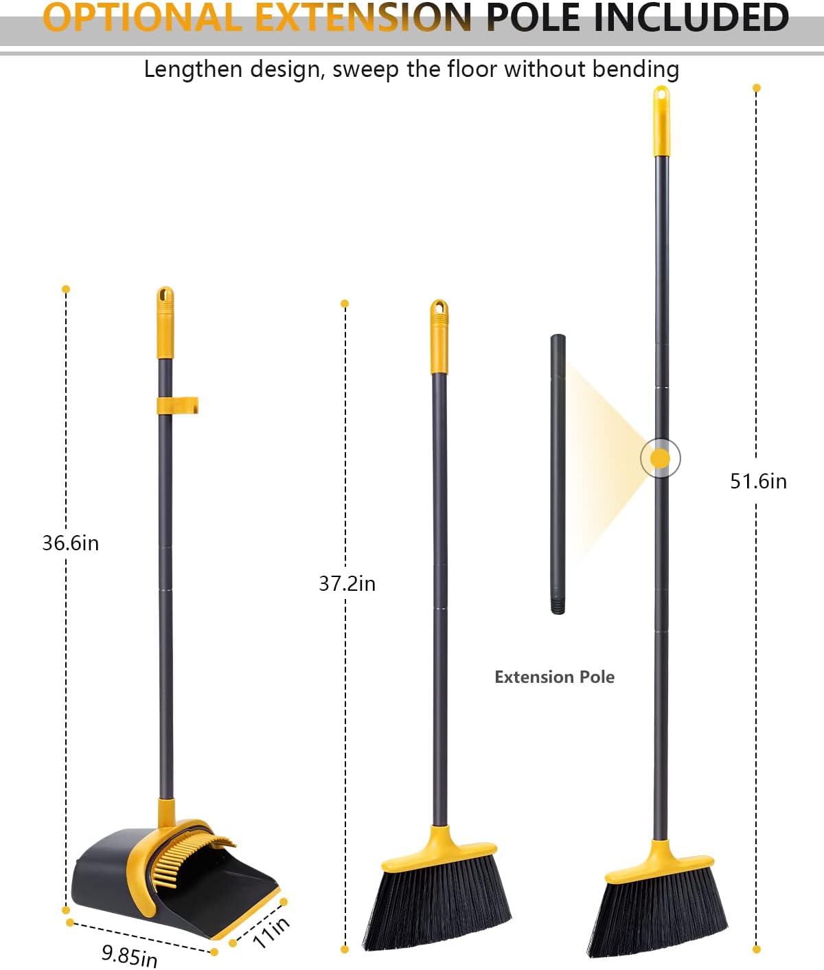 Broom with Dustpan Combo Set, Upgrade Broom and Dustpan Set for Home, 52'' Long Handle Broom and Dustpan Set, Standing Dustpan and Broom for Kitchen Office Lobby Floor