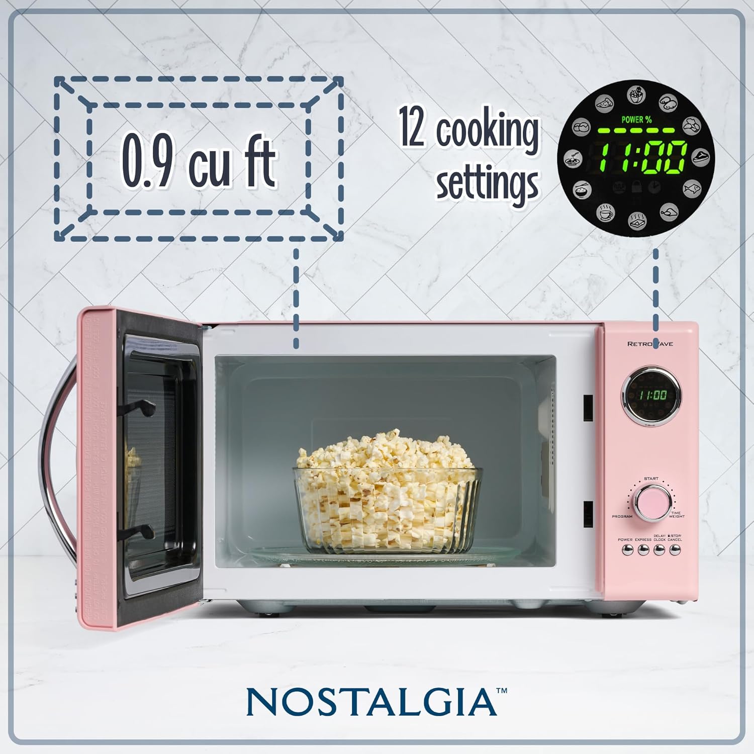 Nostalgia Retro Compact Countertop Microwave Oven - 0.7 Cu. Ft. - 700-Watts with LED Digital Display - Child Lock - Easy Clean Interior - Aqua