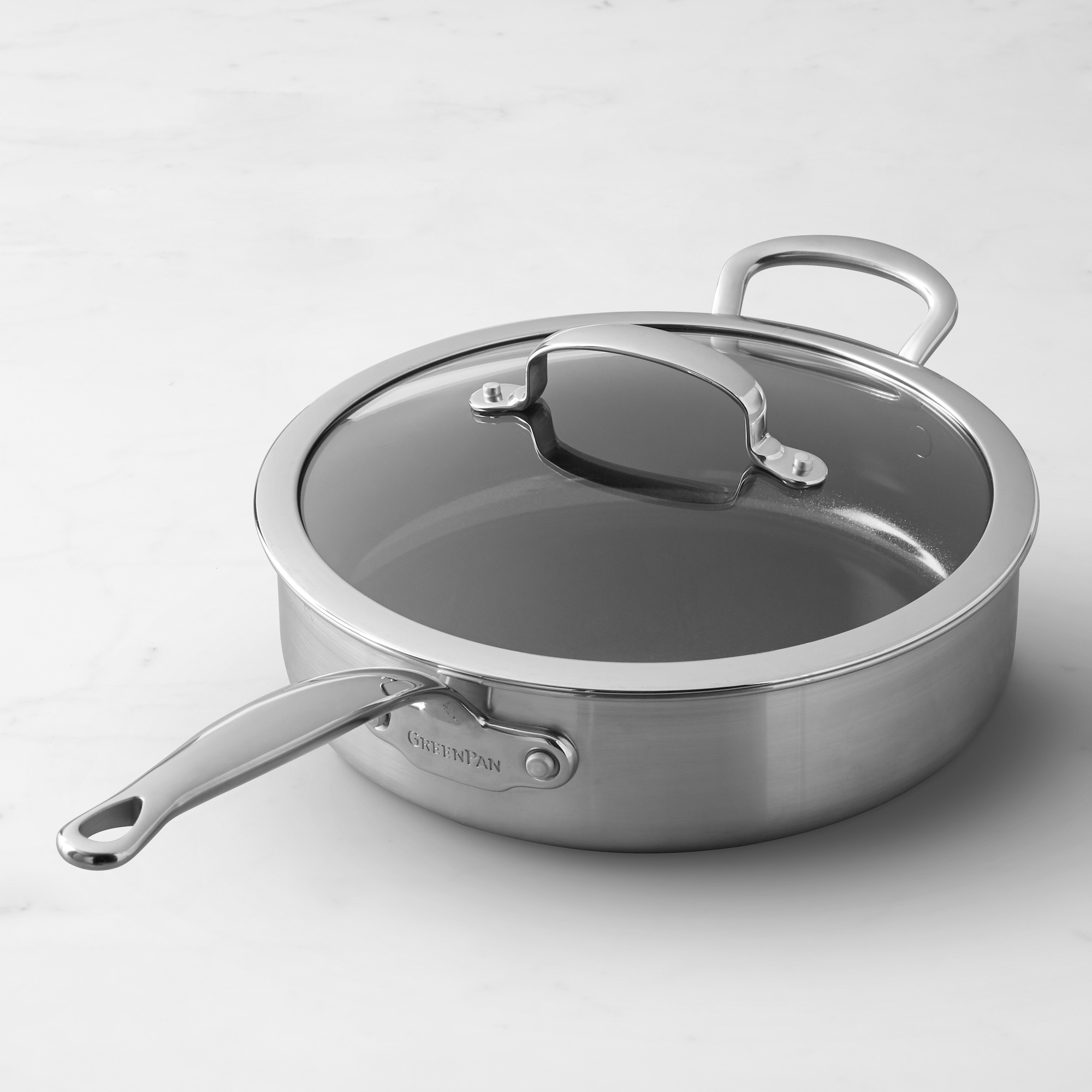 GreenPan™ Premiere Stainless-Steel Ceramic Nonstick Covered Sauté Pan with Helper Handle