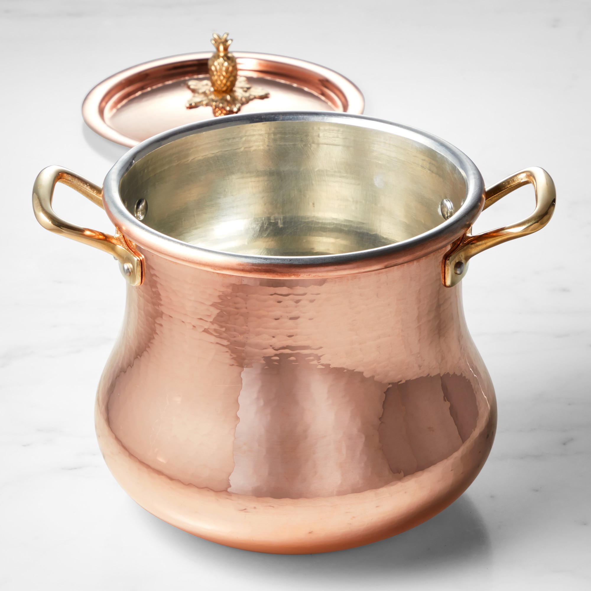 Ruffoni Historia Hammered Copper Stock Pot with Pineapple Knob, 5 1/2-Qt.