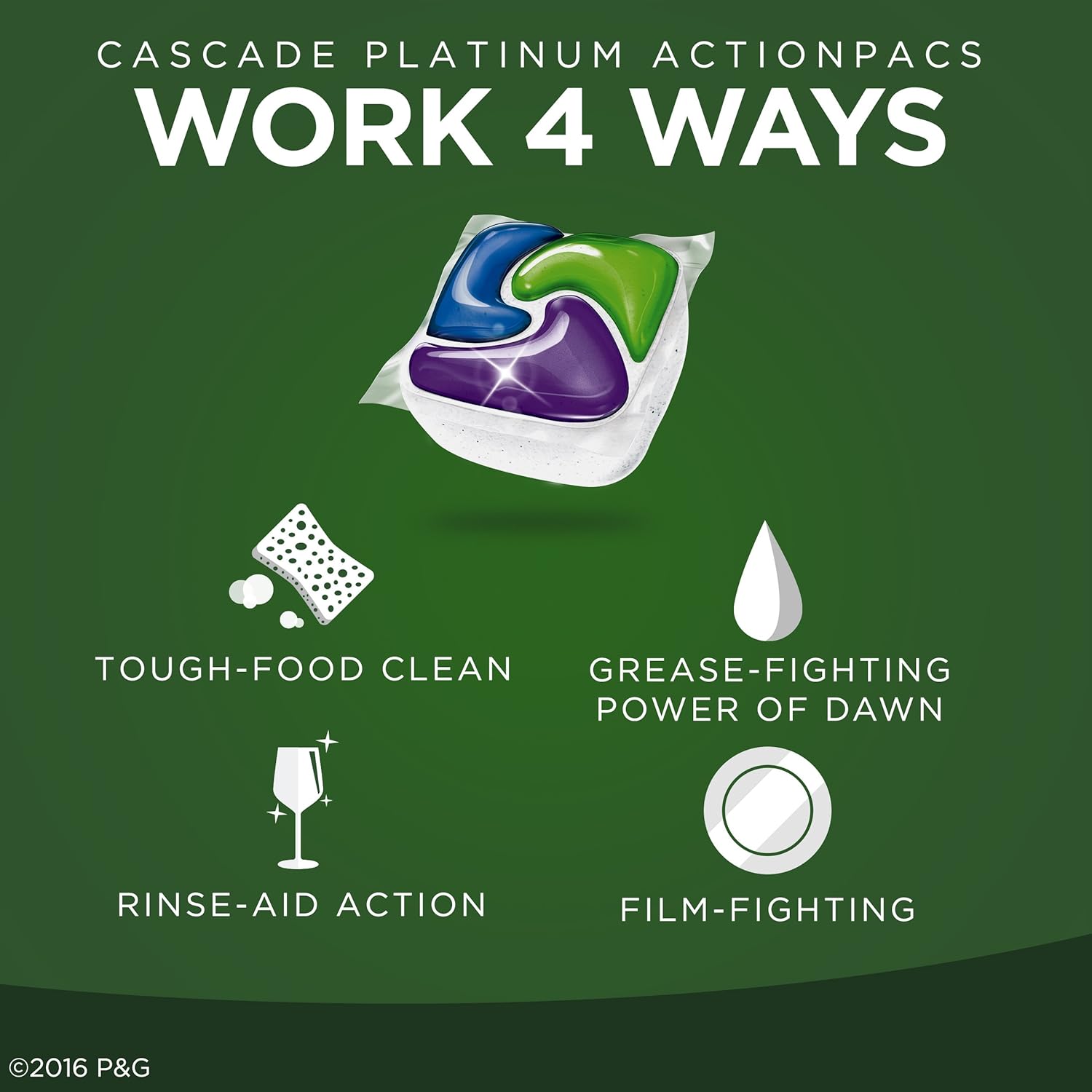 Cascade Platinum Dishwasher Pods, Detergent, Soap Pods, Actionpacs with Dishwasher Cleaner and Deodorizer Action, Fresh, 62 Count