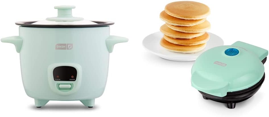 DASH Mini Rice Cooker Steamer with Removable Nonstick Pot, Keep Warm Function & Recipe Guide, .5 Quart, for Soups, Stews, Grains & Oatmeal - Aqua