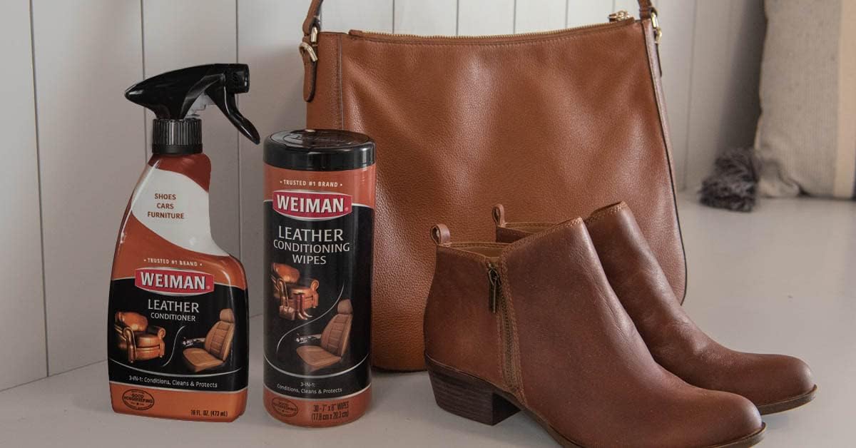 Weiman Leather Cleaner, Polish and Conditioner for Furniture, Car, Purses, Shoes, Boots and Couches- Micro Fiber Towel Included, 22oz